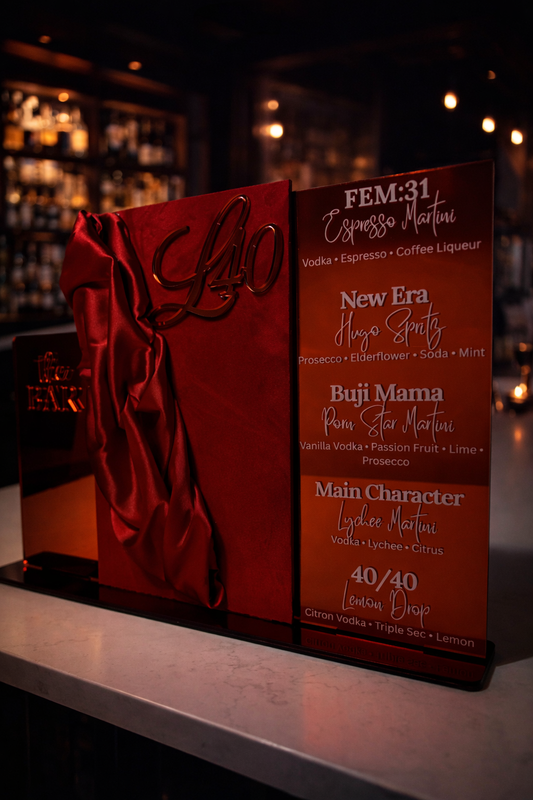 Velour Luxe Acrylic Bar Menu