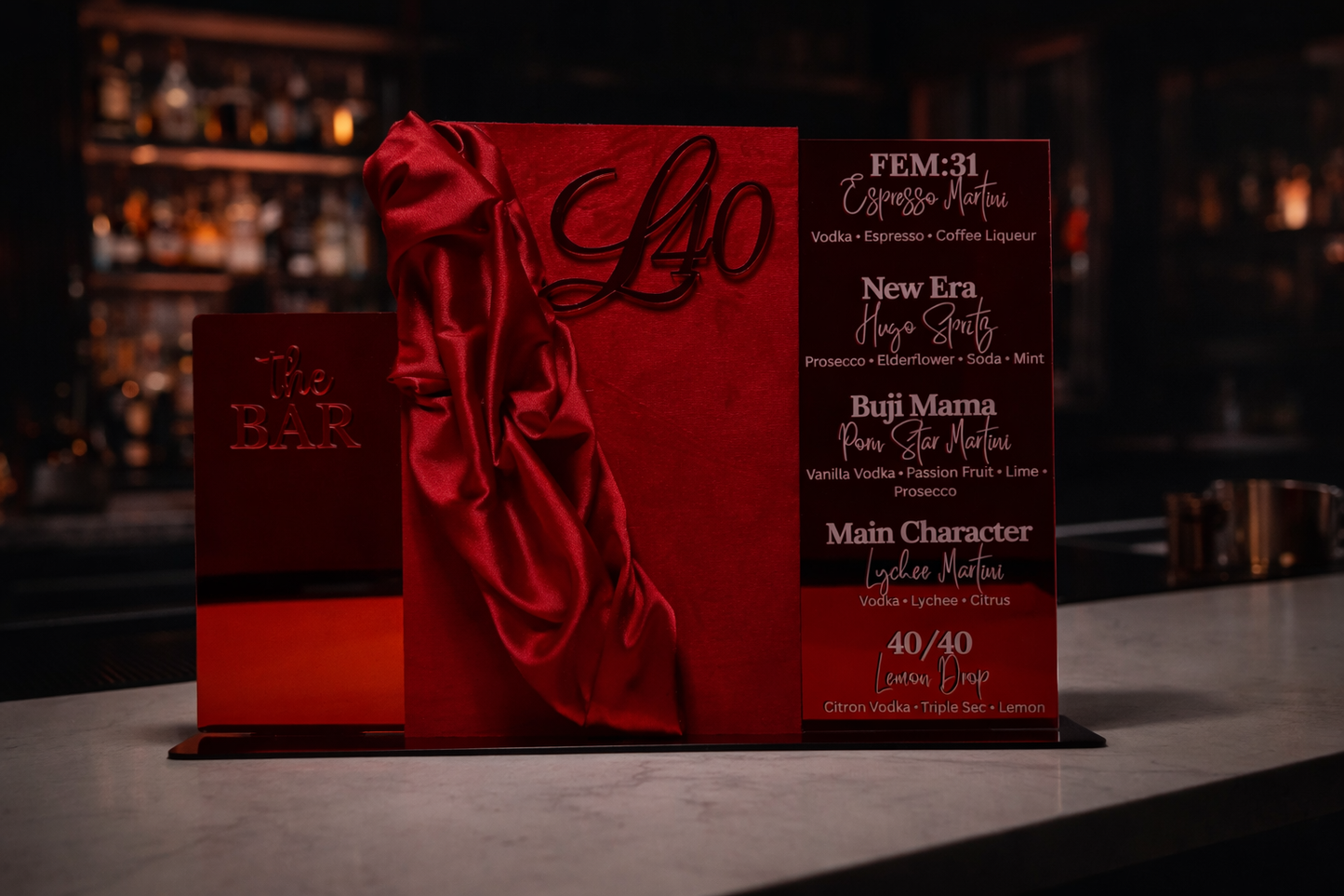 Velour Luxe Acrylic Bar Menu